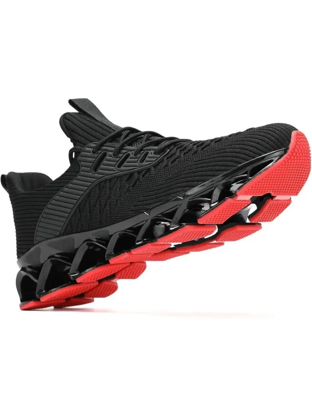 Men's Black Red Comfort Non Slip Blade Athletic Trainer Slip on Sneaker Shoes